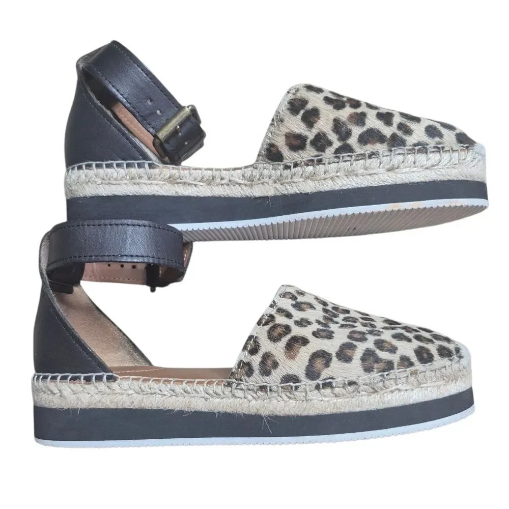 See By Chloe Leopard Print Espadrille Sandal Quiet Luxury Size EU 38 US 8